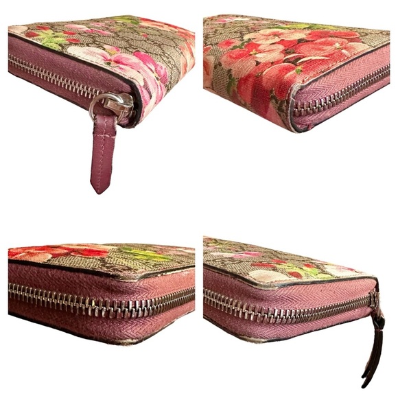 Authentic GUCCI GG Supreme Floral Blooms Pink & Tan Large Zippy Wallet with Box - Picture 5 of 12